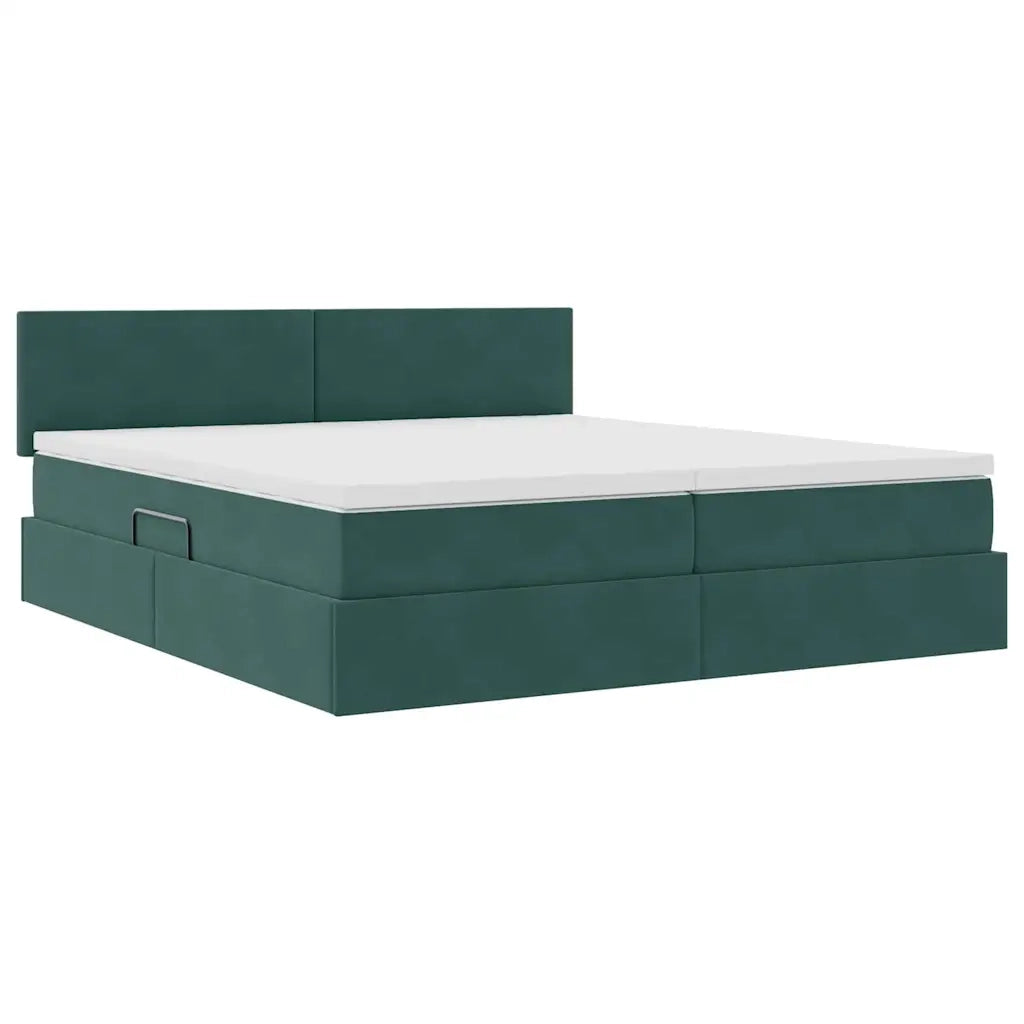 Letto con luci a strisce a LED Verde Scuro 200 x 200 cm Velluto