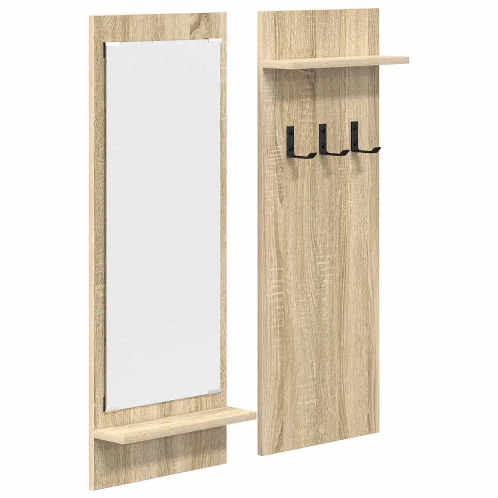 Appendiabiti a muro con specchio-Attaccapanni con specchio Rovere Sonoma 70 x 10 x 90 cm