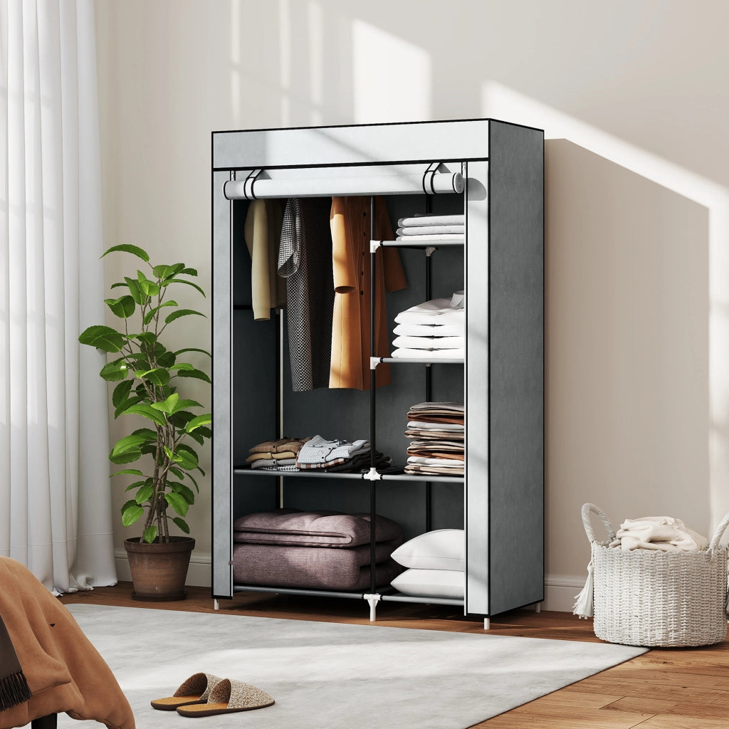 Armadio in Tessuto con 6 Ripiani e Appendiabiti ¨C Minimal ¨C Grigio Chiaro