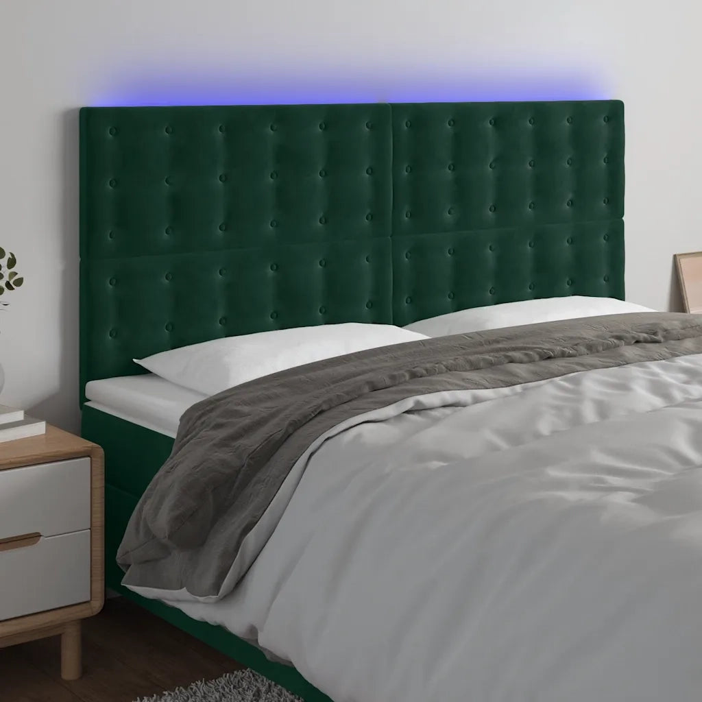 Testiera | Testata a LED Verde Scuro 200x5x118/128 cm in Velluto