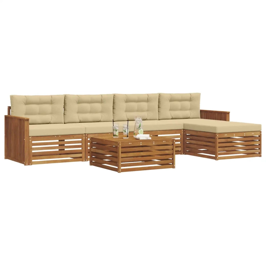 Set di divani da esterno con cuscino 6 pcs Naturale e Beige 3373338