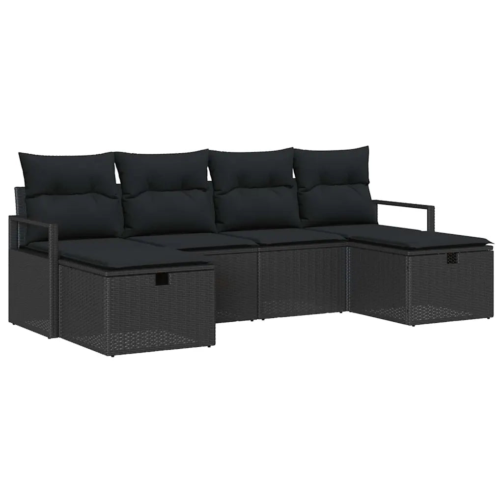 Set di divani con cuscino 6 pcs Nero polyrattan 3359222