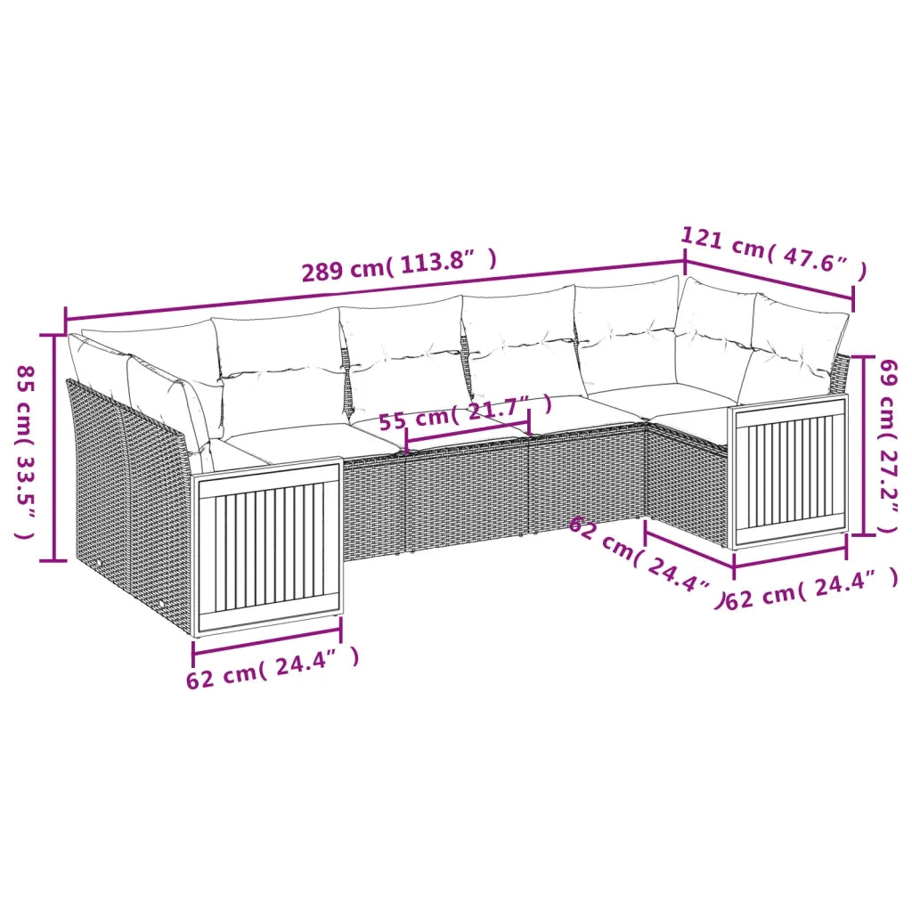 Set Divani da Giardino con Cuscini 7pz Nero Polyrattan 3227945
