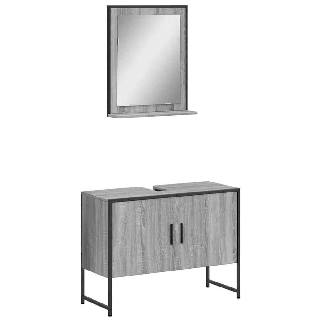 Set Mobili da Bagno | Armadio da bagno 2 pz Grigio Sonoma in Legno Multistrato