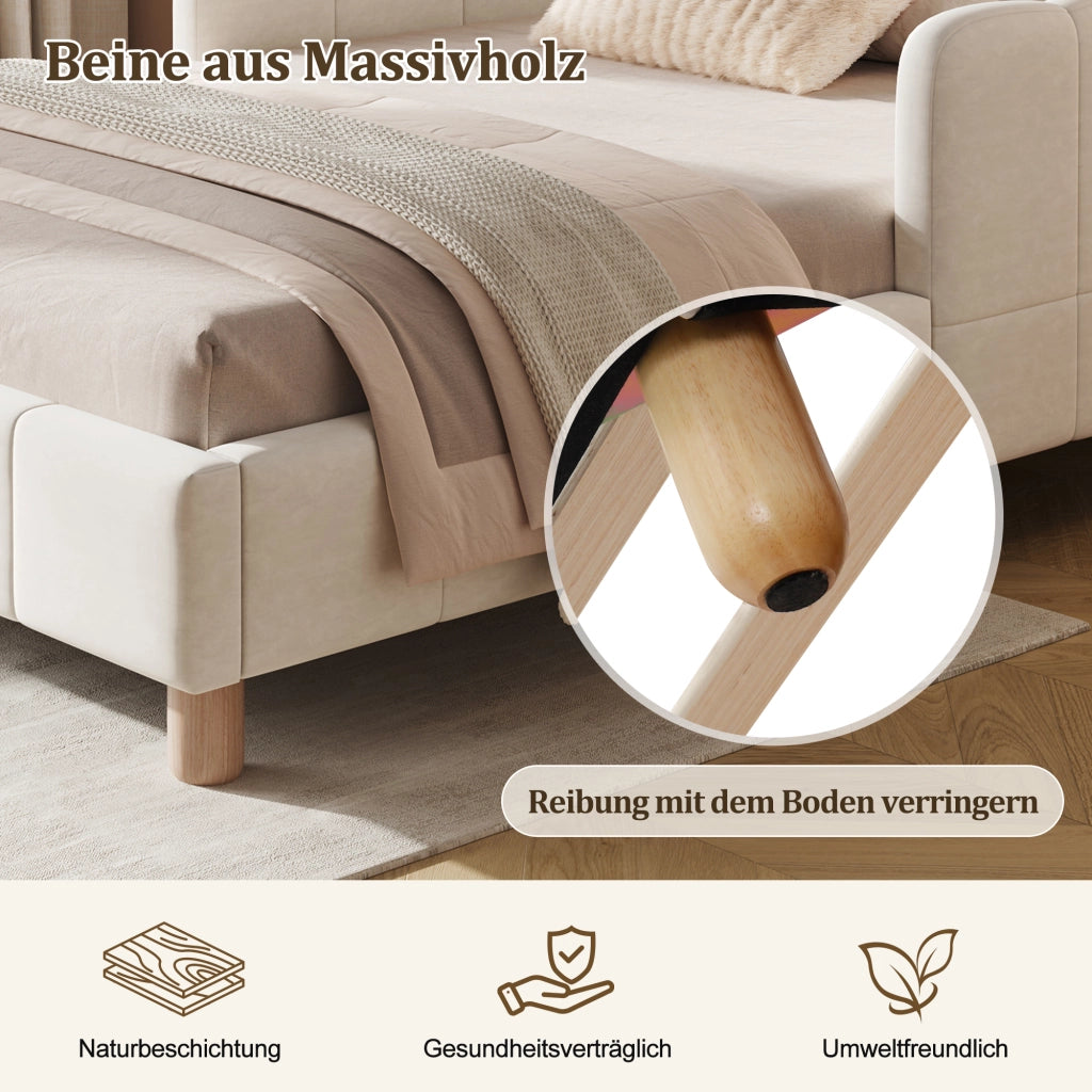 letto imbottito velluto beige 90 x 200 cm