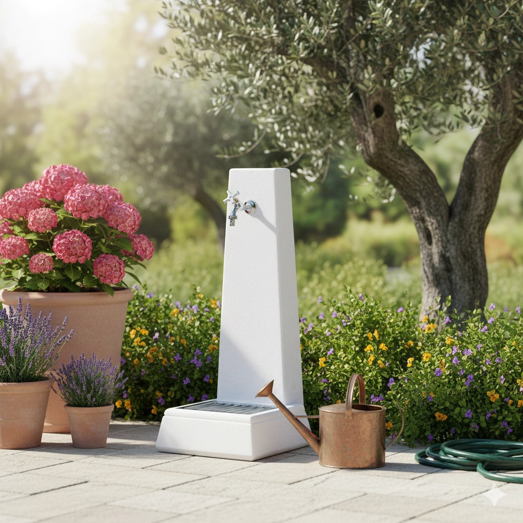 Fontana da Giardino Senza Rubinetto in Cemento Granulato di Marmo Oslo Bianco