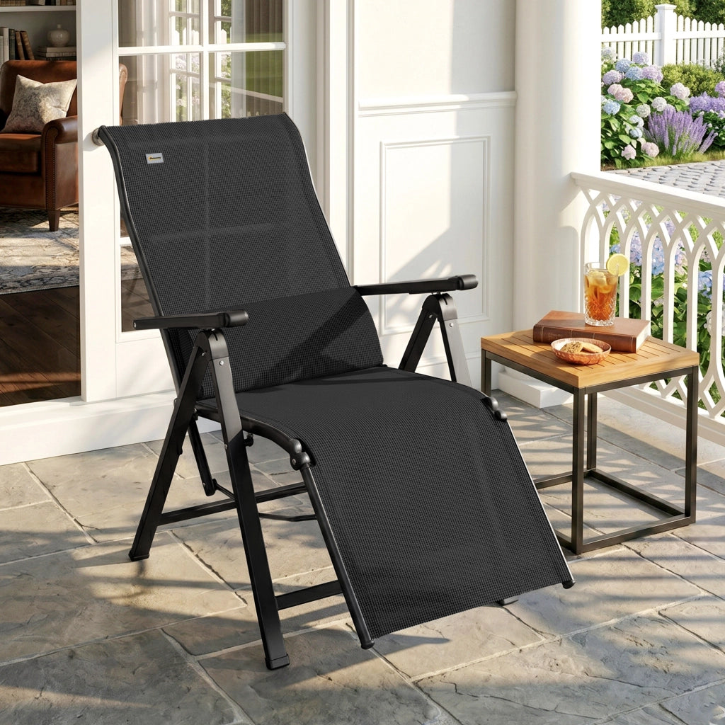 Sedia da Giardino Reclinabile Pieghevole con Cuscino Lombare ¨C Minimal ¨C Nero 70x65x111 cm