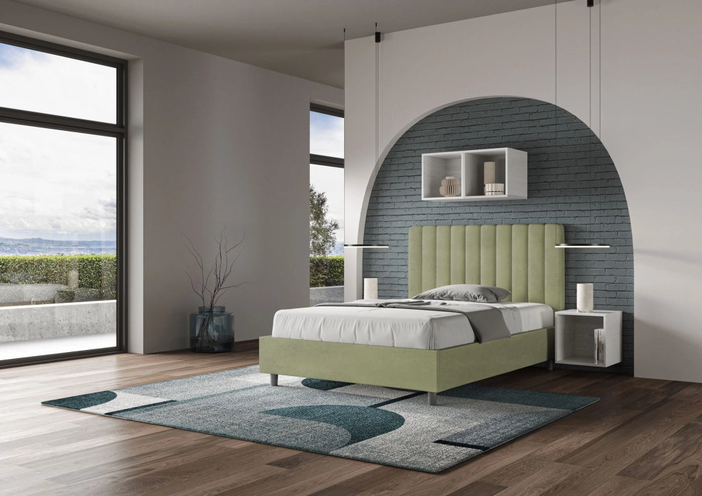 BS COM Letto una piazza e mezza contenitore imbottito 120x190 microfibra tè verde