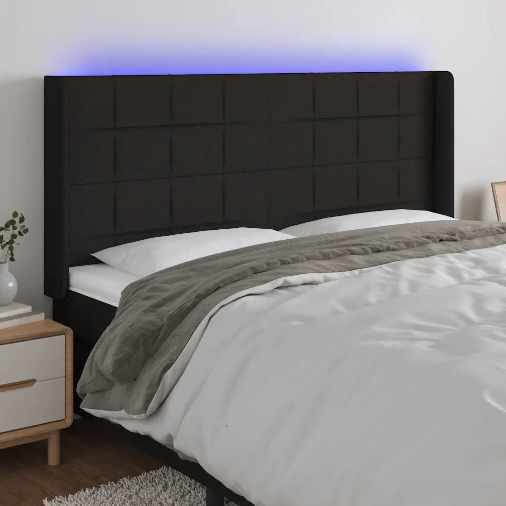 Testiera a LED-Testata con LED Nera 203x16x118/128 cm in Tessuto 834789
