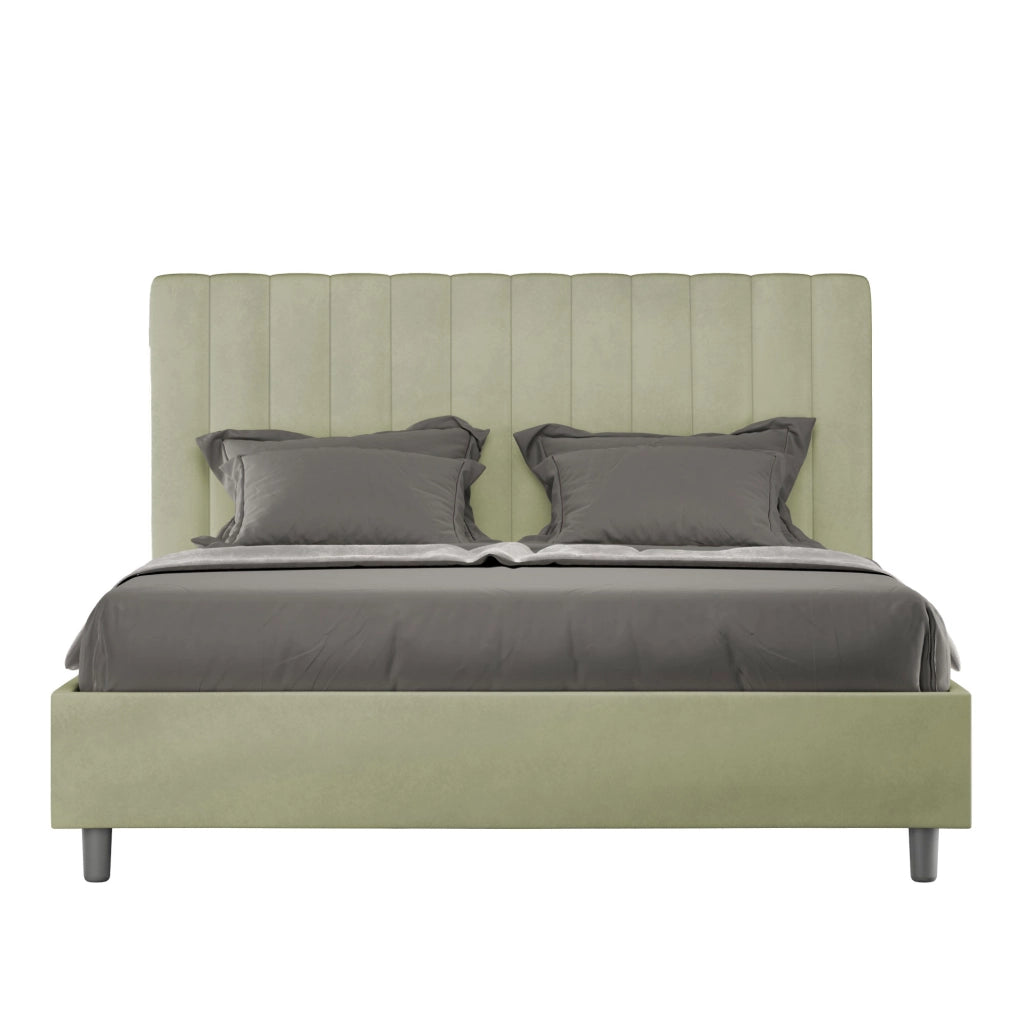 BS COM Letto una piazza e mezza con rete imbottito 130x200 microfibra tè verde
