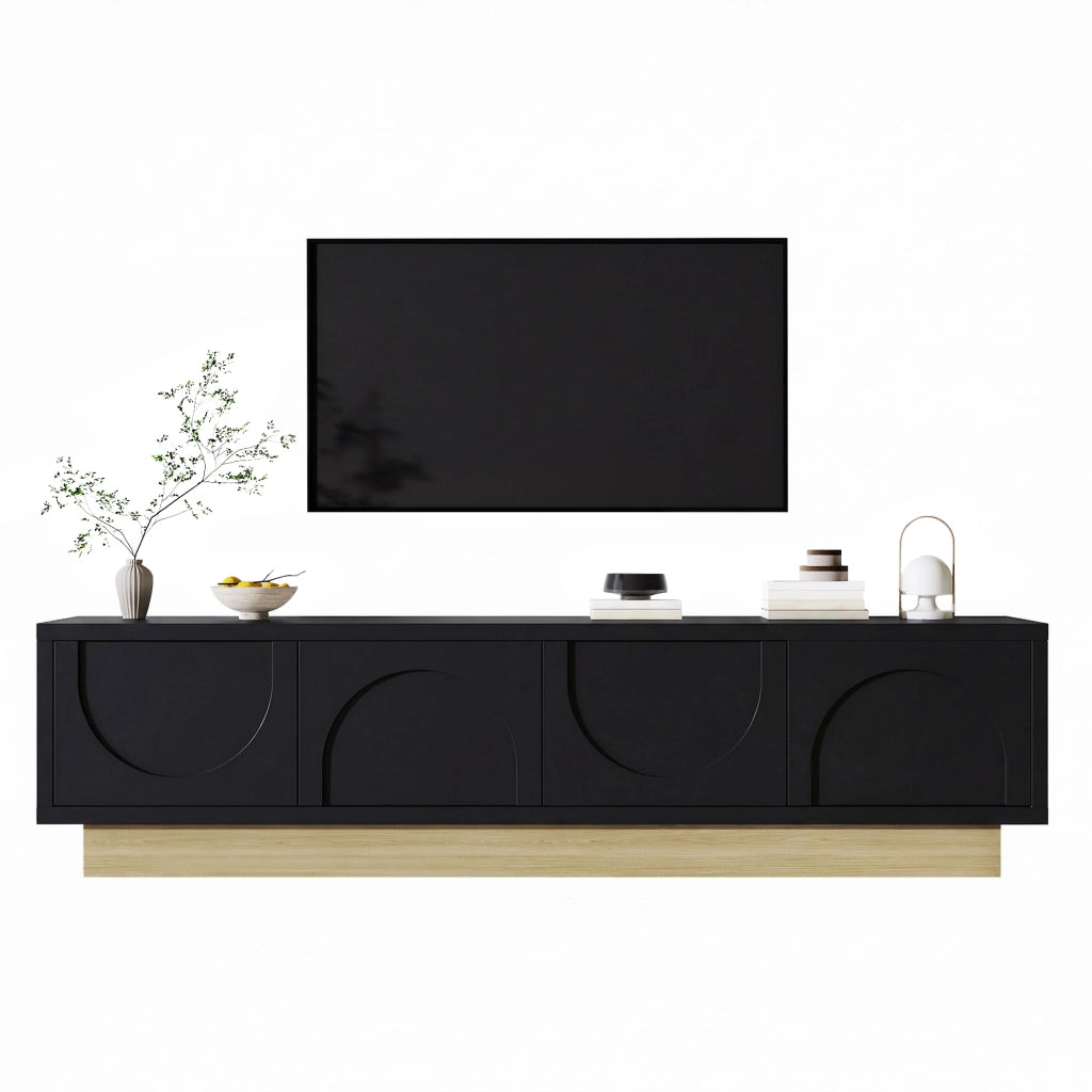 Mobile TV con 4 ante e 2 ripiani per soggiorno; apertura push to open; MDF nero; 175×40×41.5 cm