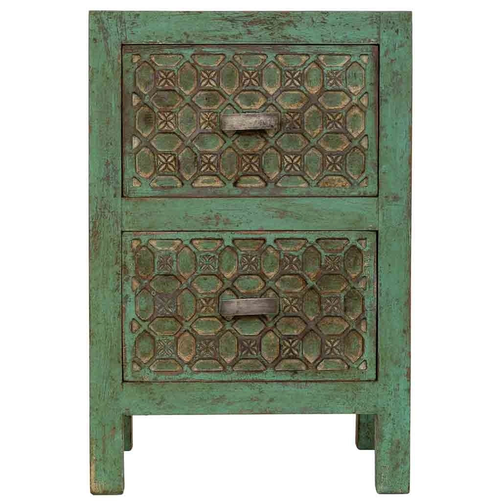 Comodino artigianale in legno verde 45x35x60h cm
