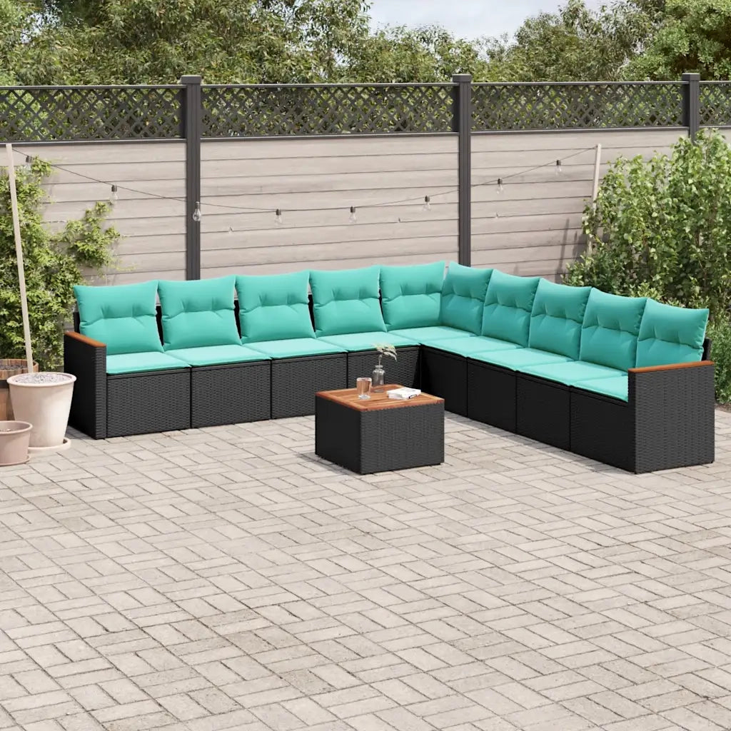Set Divani da Giardino 10 pz con Cuscini Nero in Polyrattan 3226064