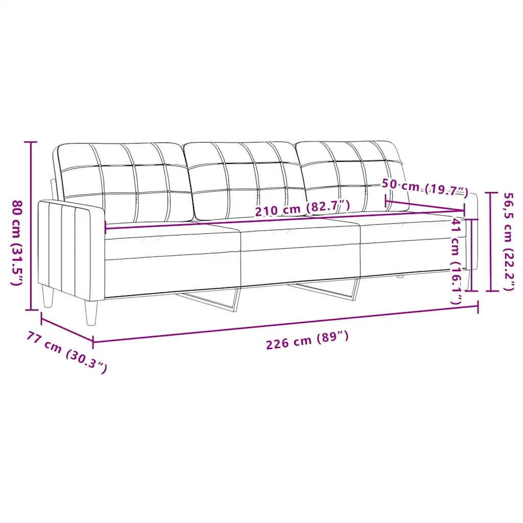 Divano a 3 Posti-Sofa 3 Posti Grigio Scuro 210 cm in Tessuto