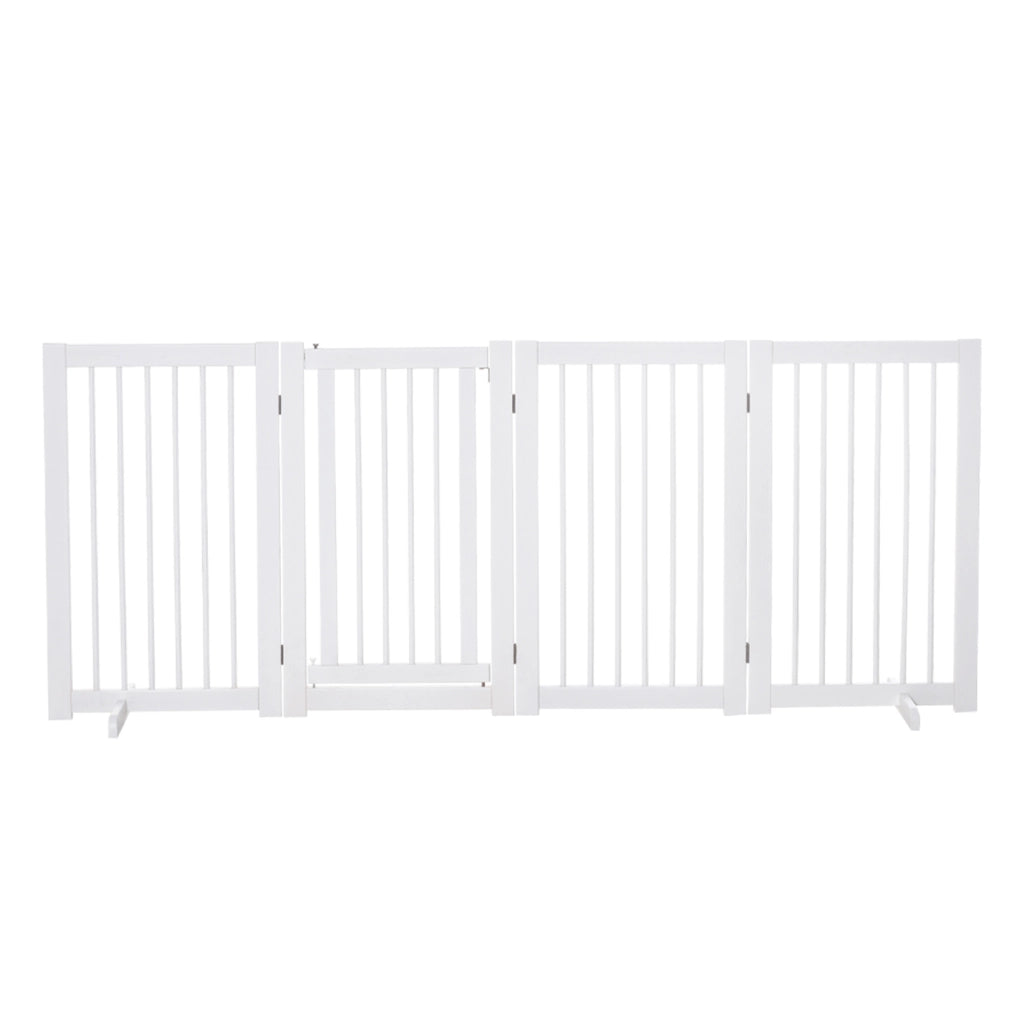 Cancello di Sicurezza per Cani ¨C Minimal ¨C 220x91 cm Bianco Legno 4 Pannelli