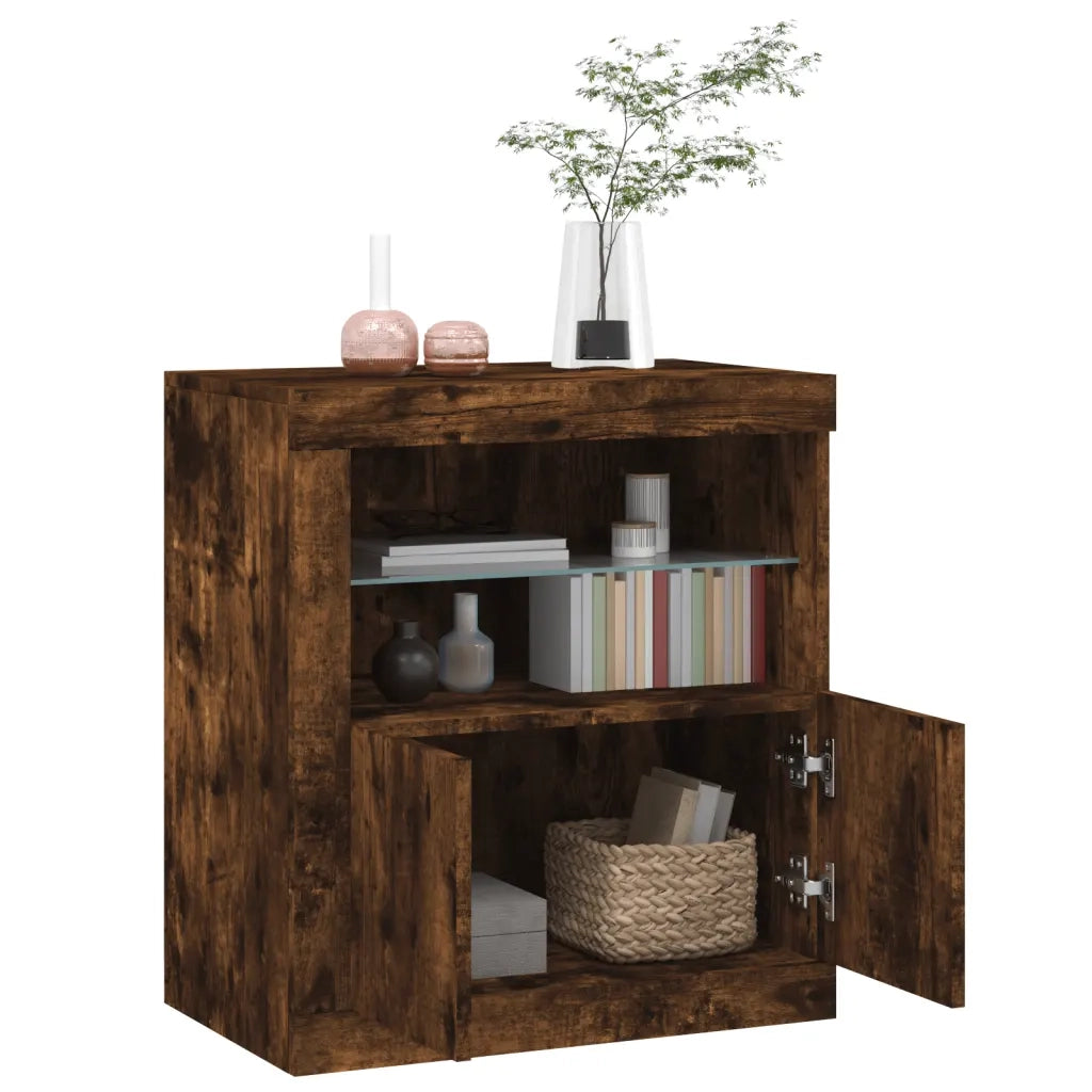 Credenza | Madia | Buffet da pranzo | Armadio da pranzo con Luci LED Rovere Fumo 60,5x37x67 cm