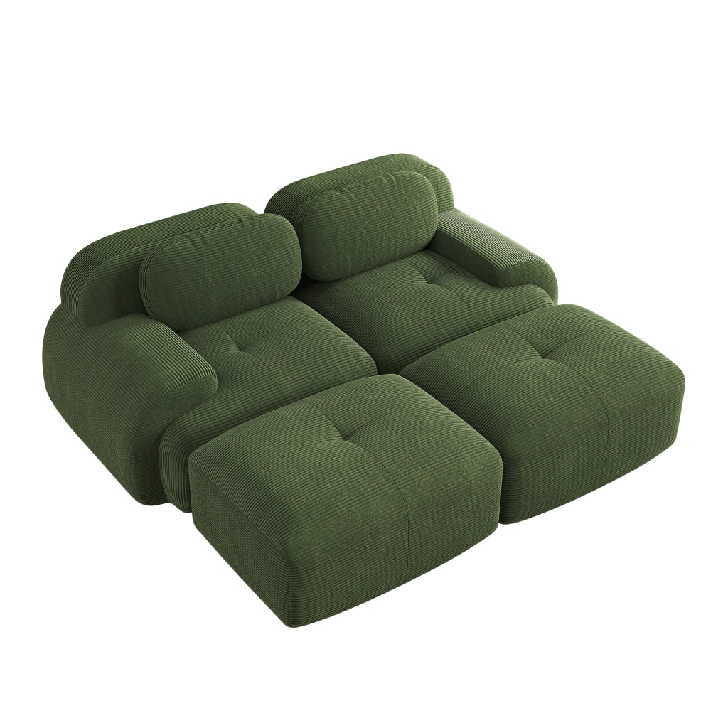 Divano angolare modulare a 2 posti - con braccioli ergonomici e base antiscivolo - in corduroy verde