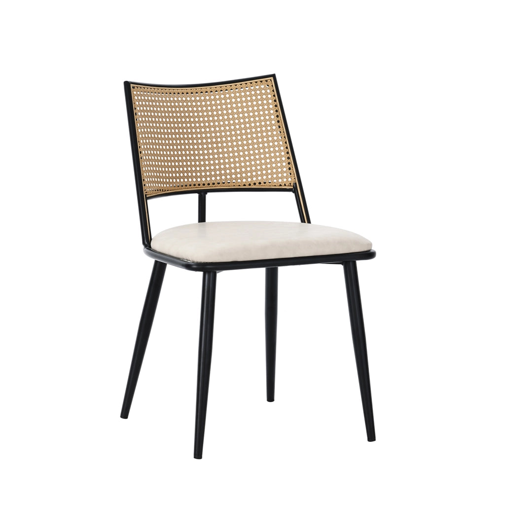 Sedia da pranzo 4 pezzi con seduta in PU, schienale in rattan, struttura in metallo, Nero