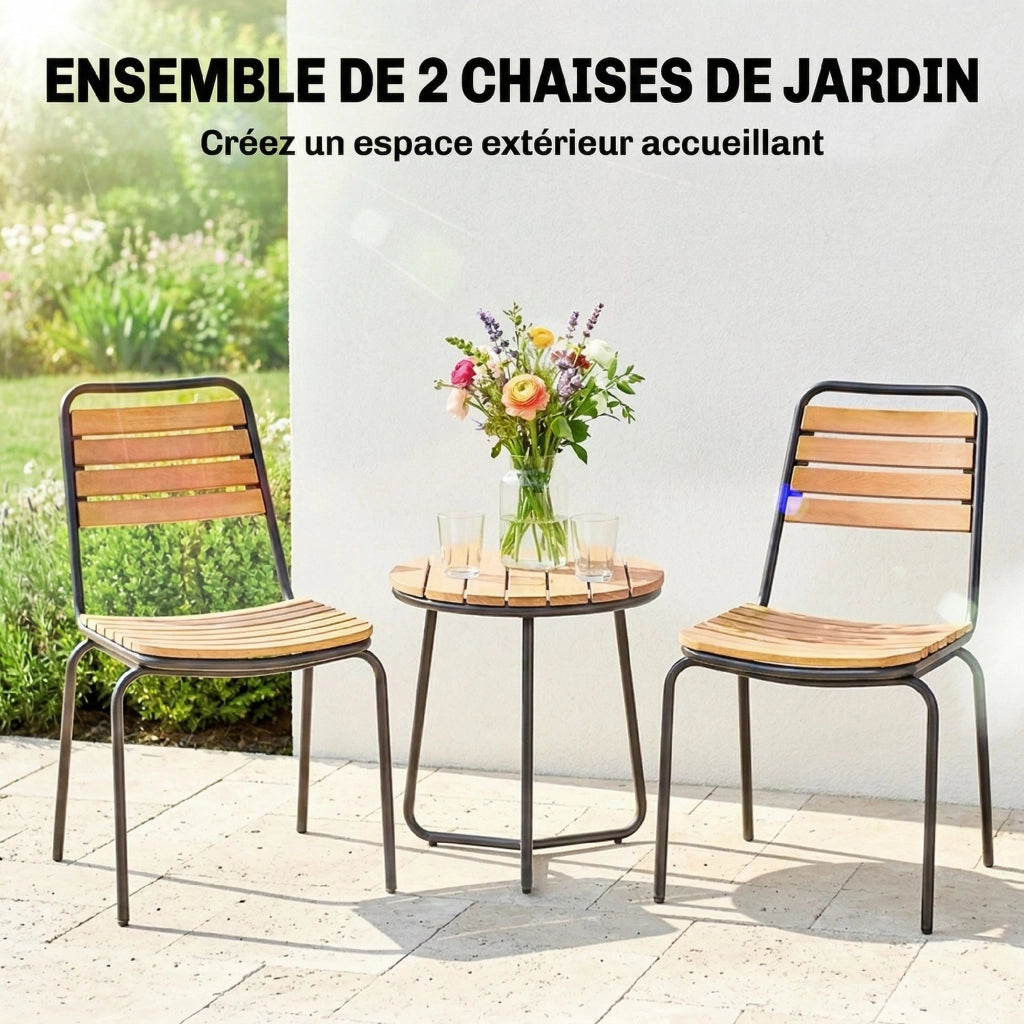 Sedie da Giardino Impilabili ¨C zephmum ¨C Legno Massiccio, Acciaio, Naturale, 61x47x81 cm