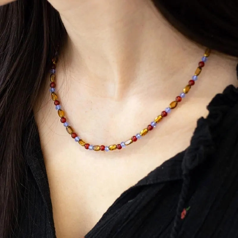 Collana vintage fatta a mano con perline di cristallo marrone, regalo di Natale per donna, regalo di compleanno