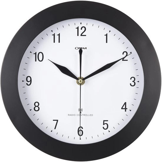 Cronometro radiocontrollato da parete, 25 cm orologio da parete silenzioso, rotondo alimentato da batterie, per cucina, soggiorno, bagno