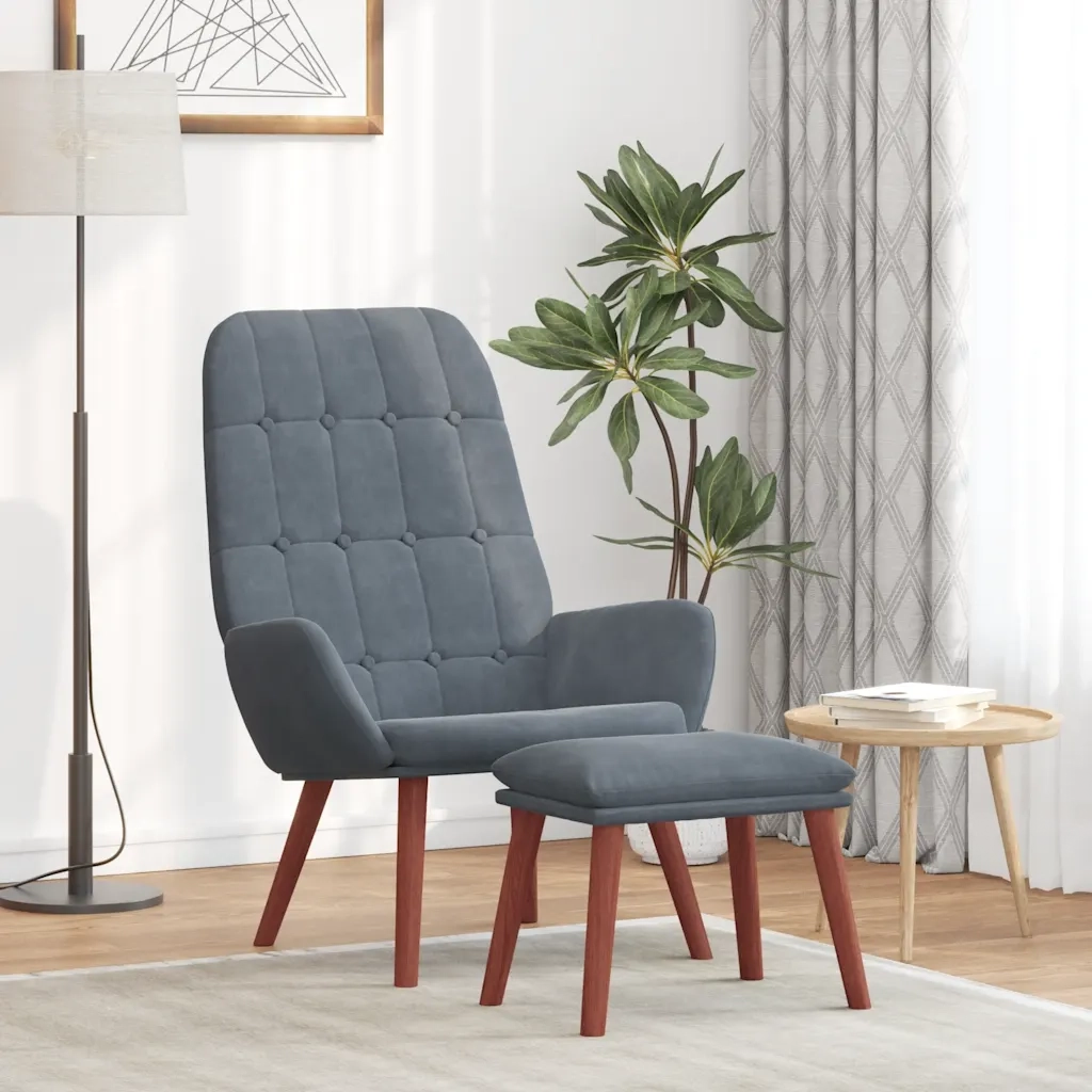 Poltrona Relax con Poggiapiedi Grigio Scuro in Velluto 3315139