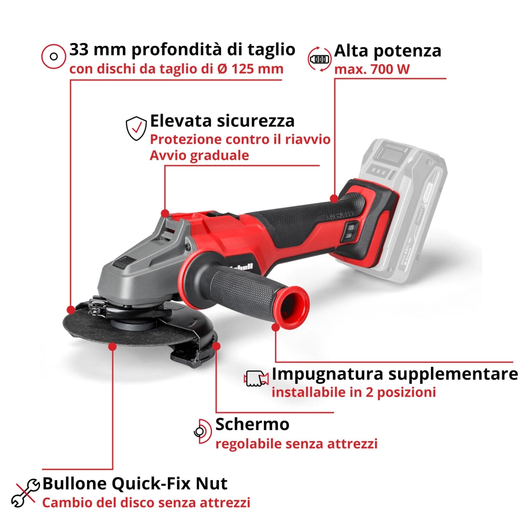 Smerigliatrice Batteria Axxio 18 a 125 Q Einhell Volt 18 Solo Corpo