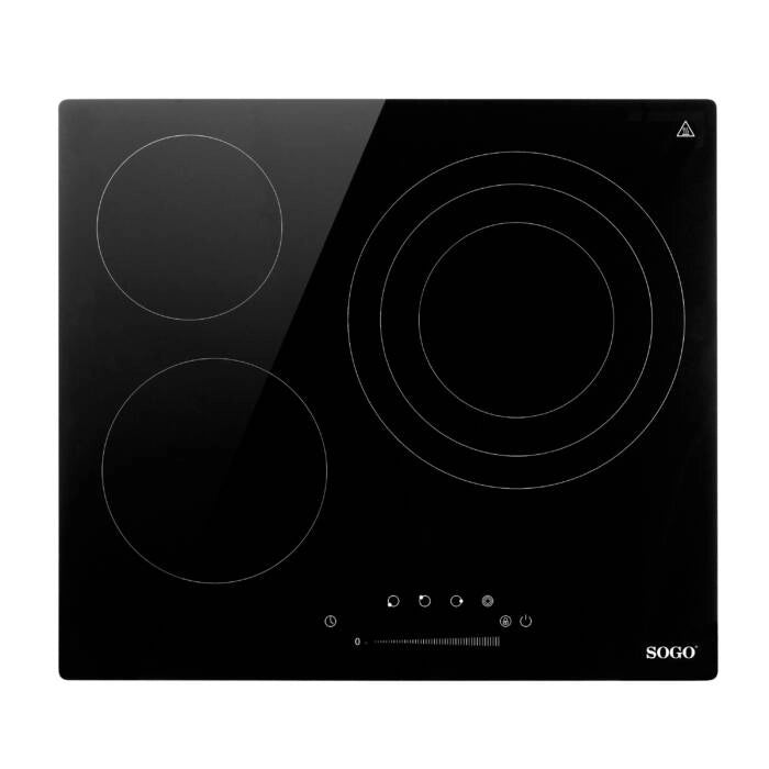 Piano cottura vetroceramica 3 zone 5700W da incasso, controllo touch slider e timer 99 min con blocco bambini - Sogo