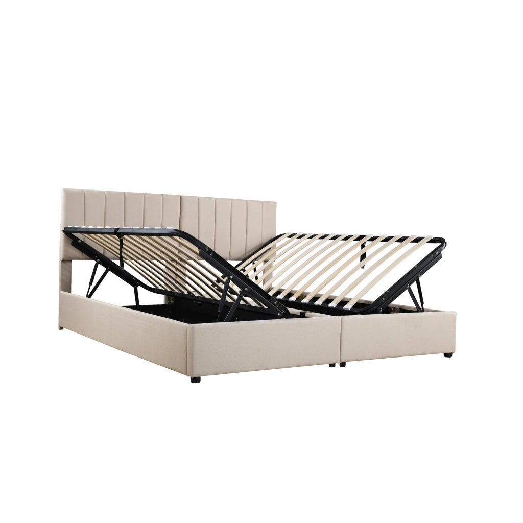 letto imbottito lino beige 180 x 200 cm