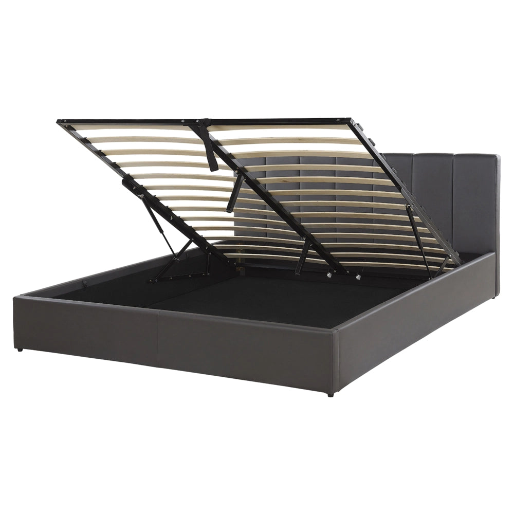 Letto contenitore Rivestimento in ecopelle grigia 160 x 200 cm con testiera a doghe