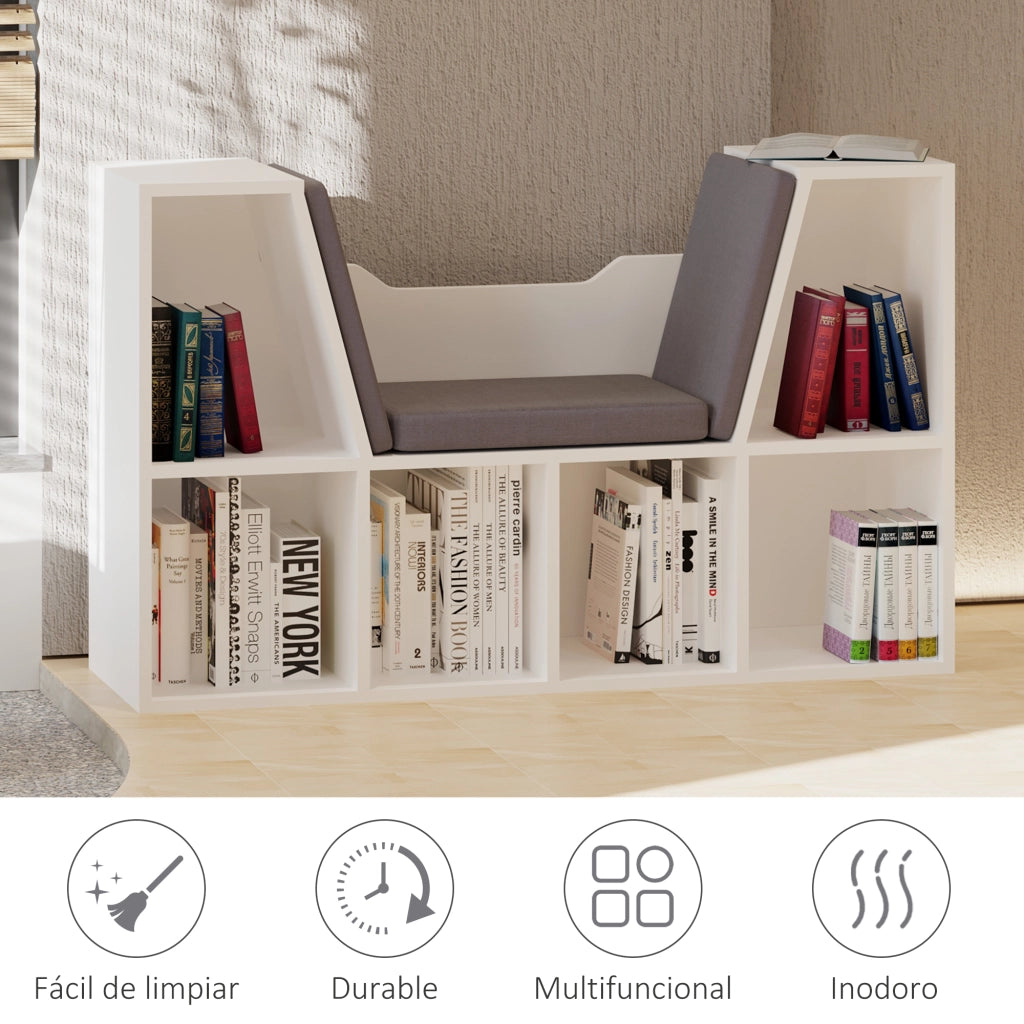 Libreria con Banco e Cuscino ¨C Minimal ¨C Bianco e Grigio 102x30x61cm