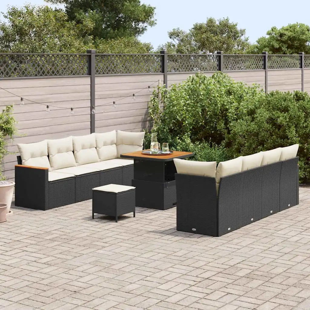 Set Divano da Giardino con cuscino 12 pcs Nero polyrattan