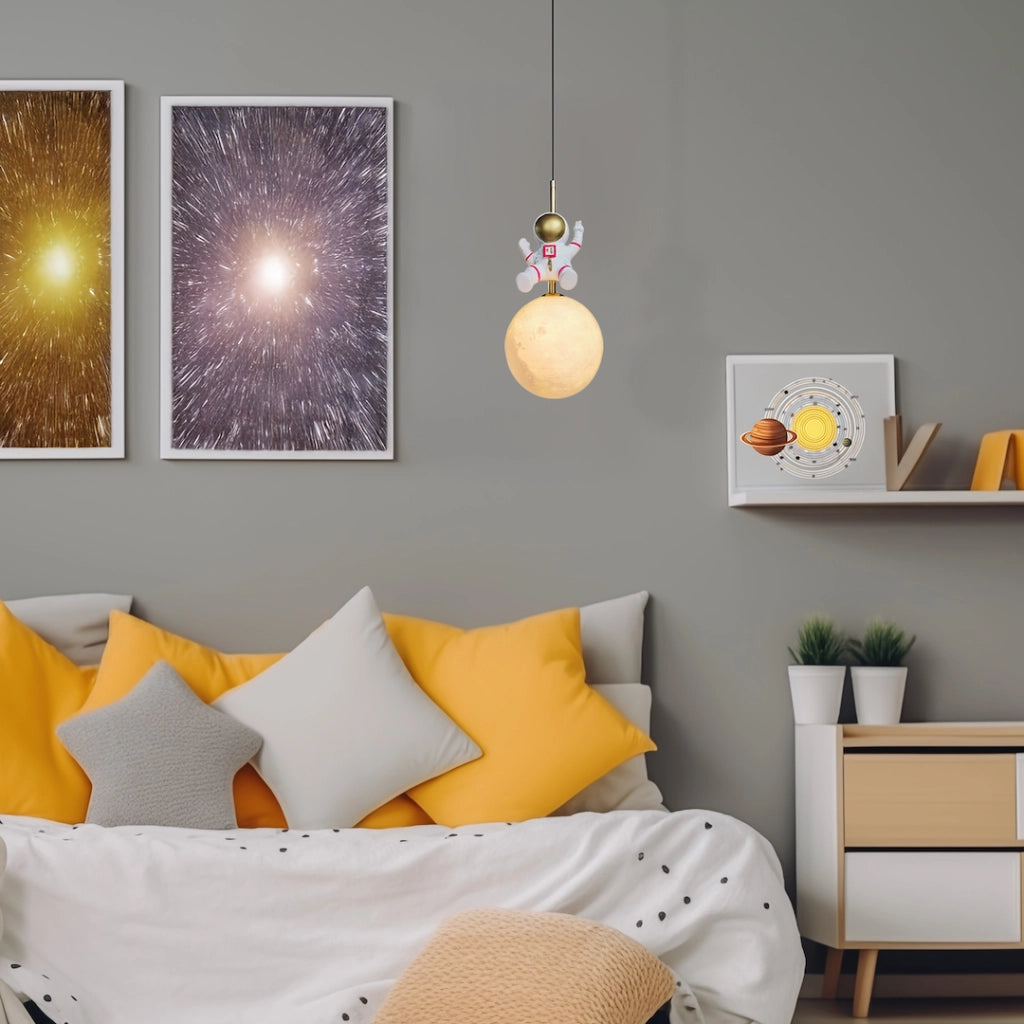 Lampada sospesa Astronauta bianco oro E27 60W Milagro