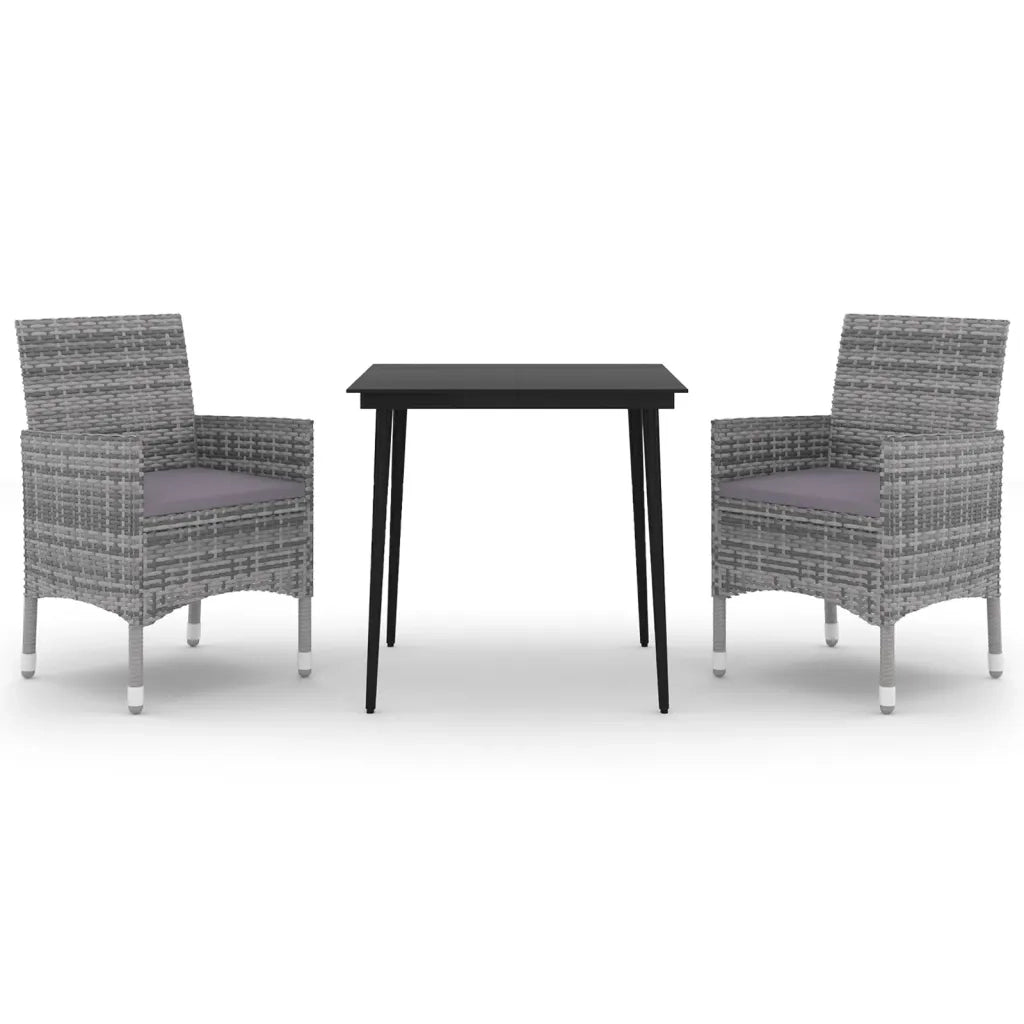 Set da Pranzo per Giardino 3 pz con Cuscini Polyrattan e Vetro 3099739