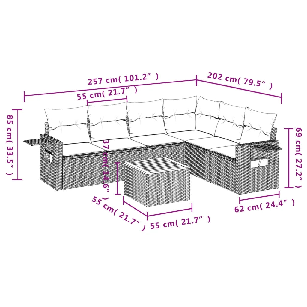 Set Divano da Giardino 7 pz con Cuscini Beige Misto Polyrattan