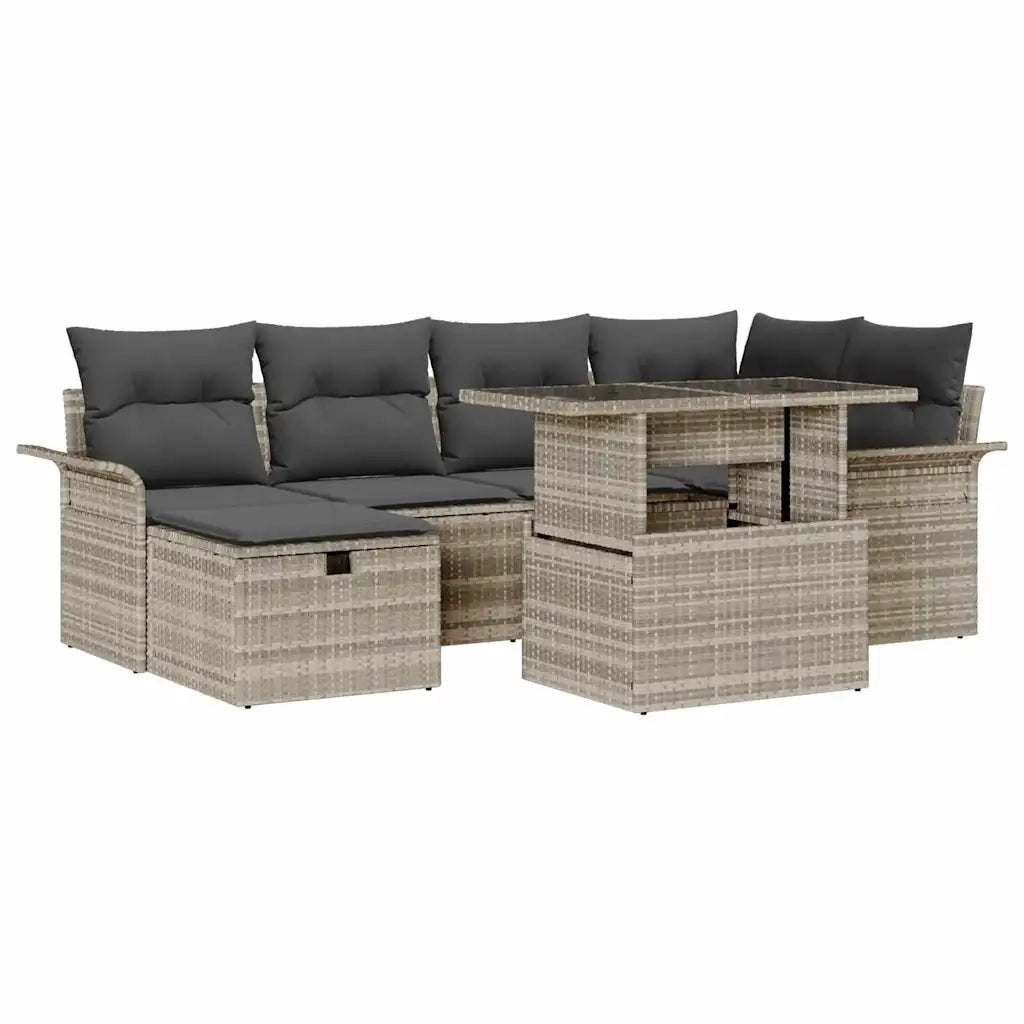 Set Divano da Giardino 7 pcs Grigio chiaro polyrattan