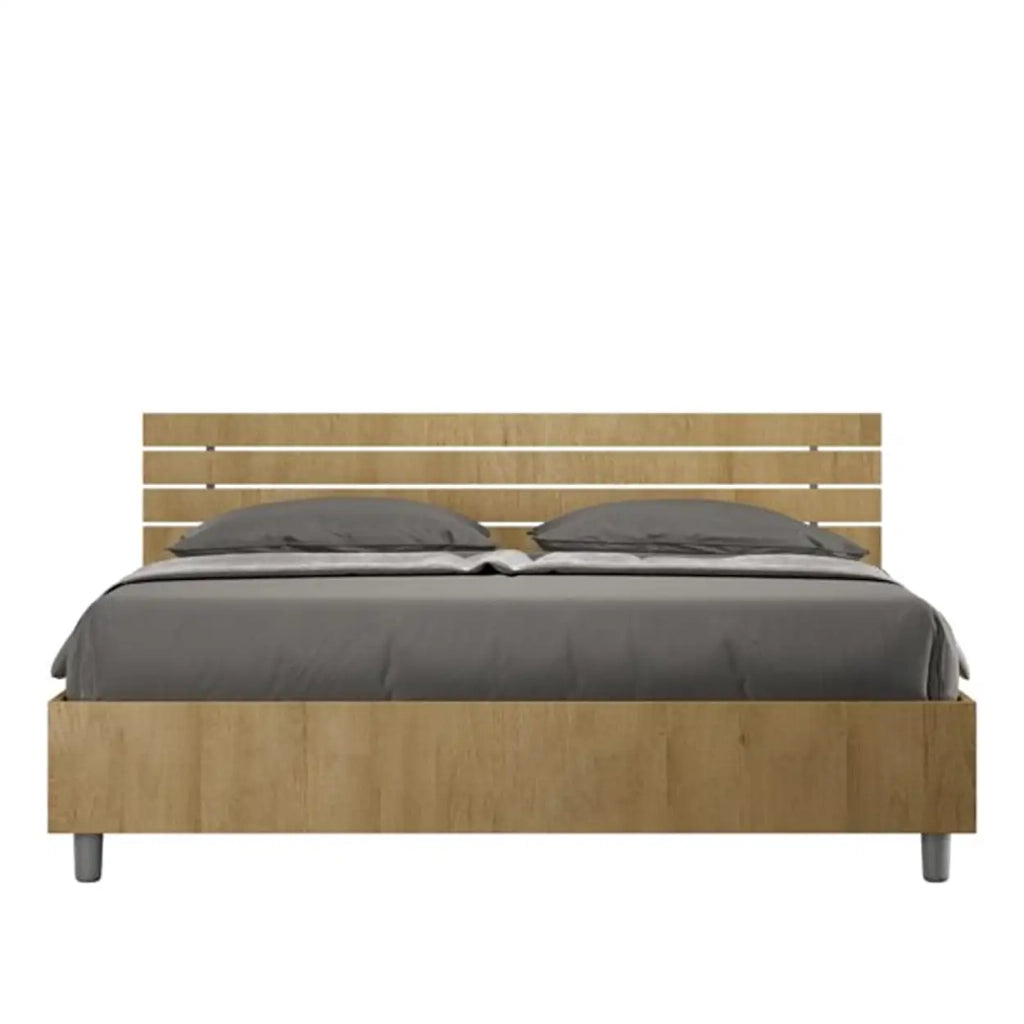 Letto matrimoniale con rete 160x200 testata inclinata con doghe quercia Ankel