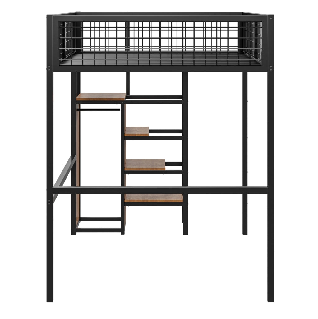 Letto a soppalco 140x200 cm con scala e armadio