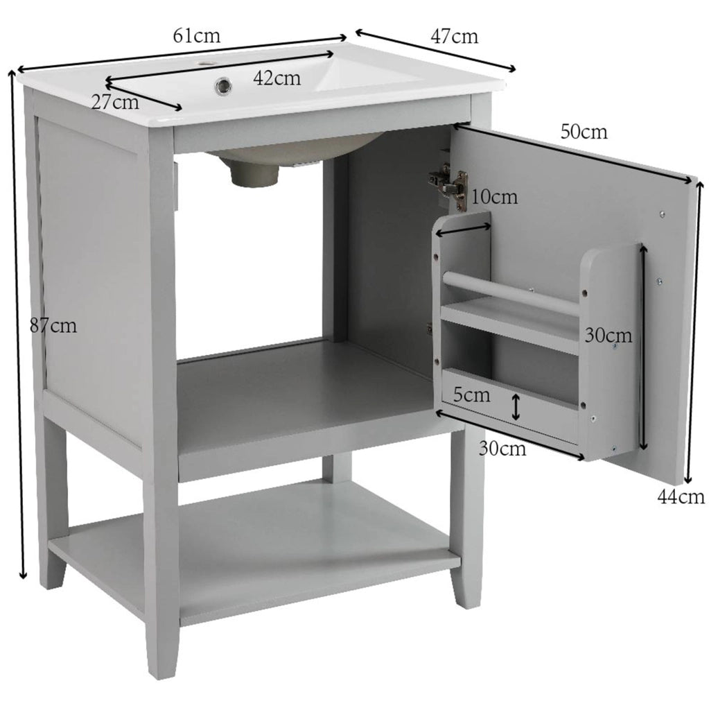Mobiletto bagno con ripiani in MDF grigio