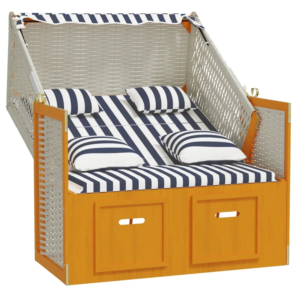 Strandkorb con Cuscini in Polyrattan Legno Massello Bianco Blu 318664