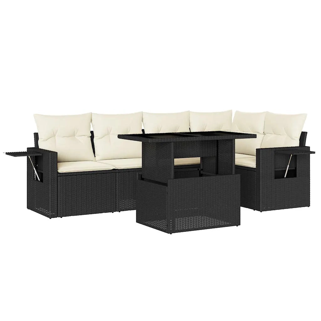 Set Divano da Giardino 6 pz con Cuscini Nero in Polyrattan