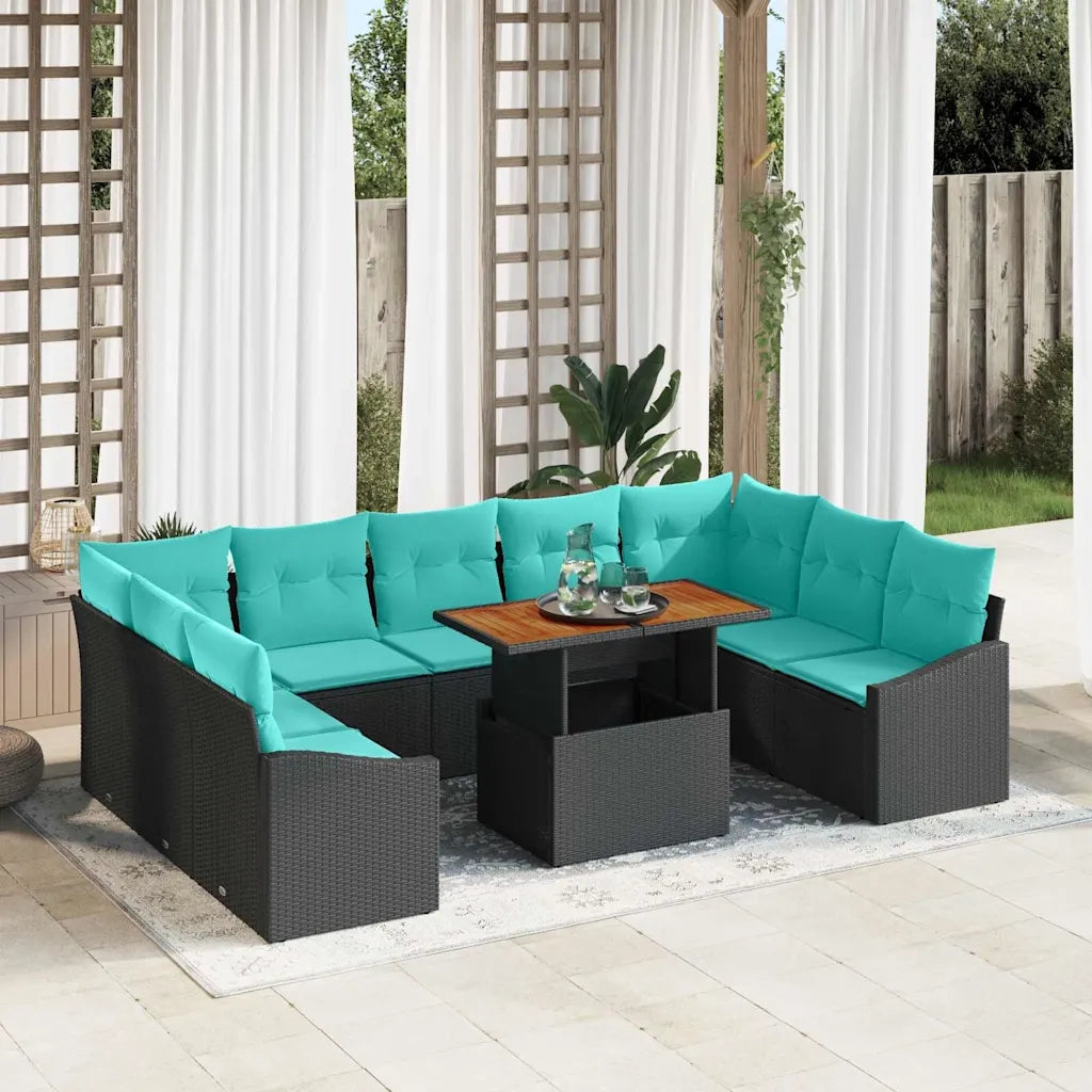 Set da Pranzo per Giardino 10 pcs Nero e Verde acqua 3349885