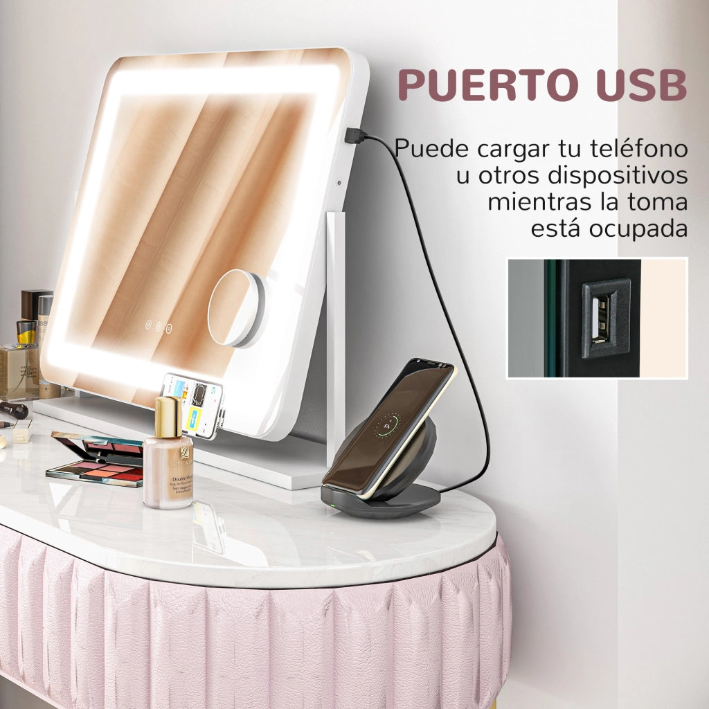 Specchio da Toeletta Bianco 58x46 cm con Luce LED e 3 Modalit¨¤ ¨C Zephmum ¨C Regolabile e Touch