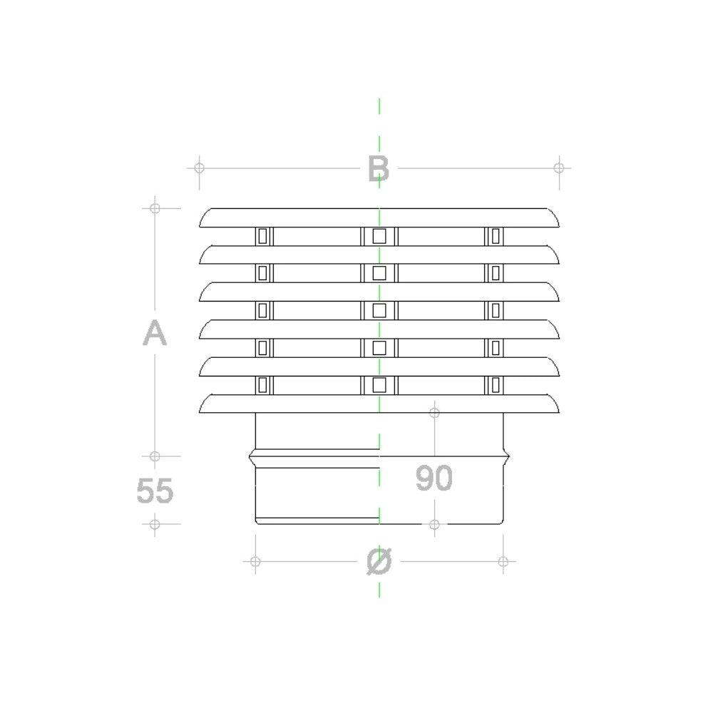 Fumaiolo da 150mm tipo con lamelle inox base tonda innesto m maschio