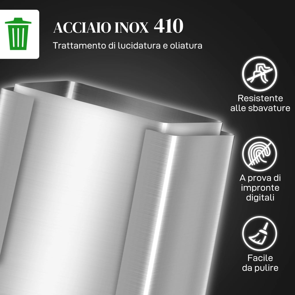 Pattumiera a Pedale 2 Scomparti ¨C Xylo ¨C 15L Acciaio Inox Coperchio Silenzioso 41.8x36.7x44cm
