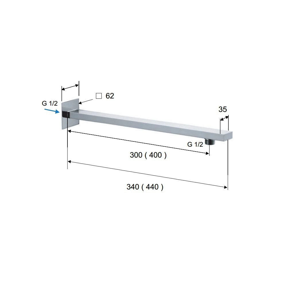 Braccio doccia q in ottone cromato 40 cm