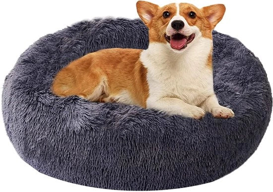 Letto per animali Deluxe, per gatti e piccoli e medi cani, facile da pulire, letto per animali a forma di donut, 60 cm, grigio