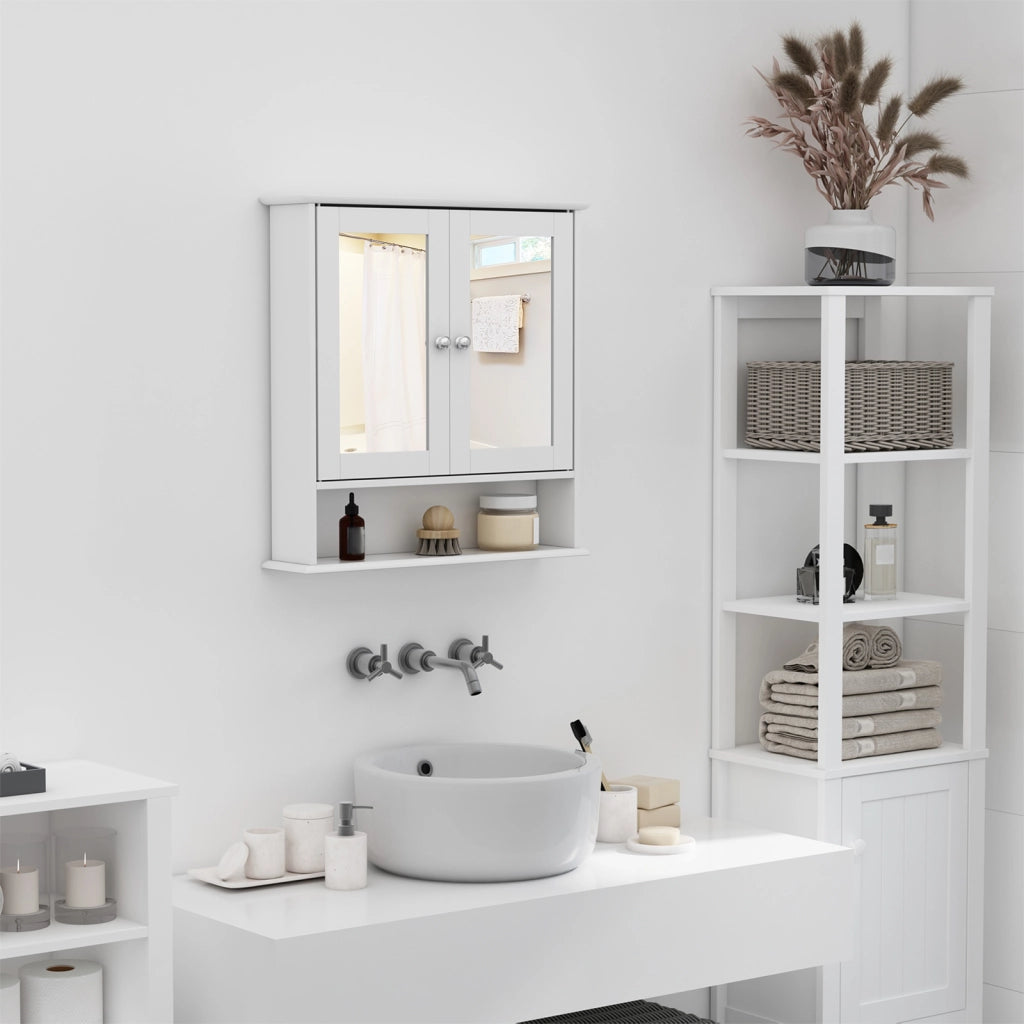 Specchio Bagno con Anta e Ripiani Regolabili ¨C Zephmum ¨C Bianco 56x13x58cm