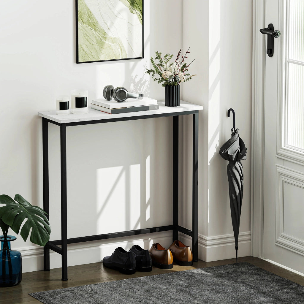 Consolle da Ingresso 75x24x76 cm Piano Effetto Marmo in Legno e Acciaio Bianco e Nero