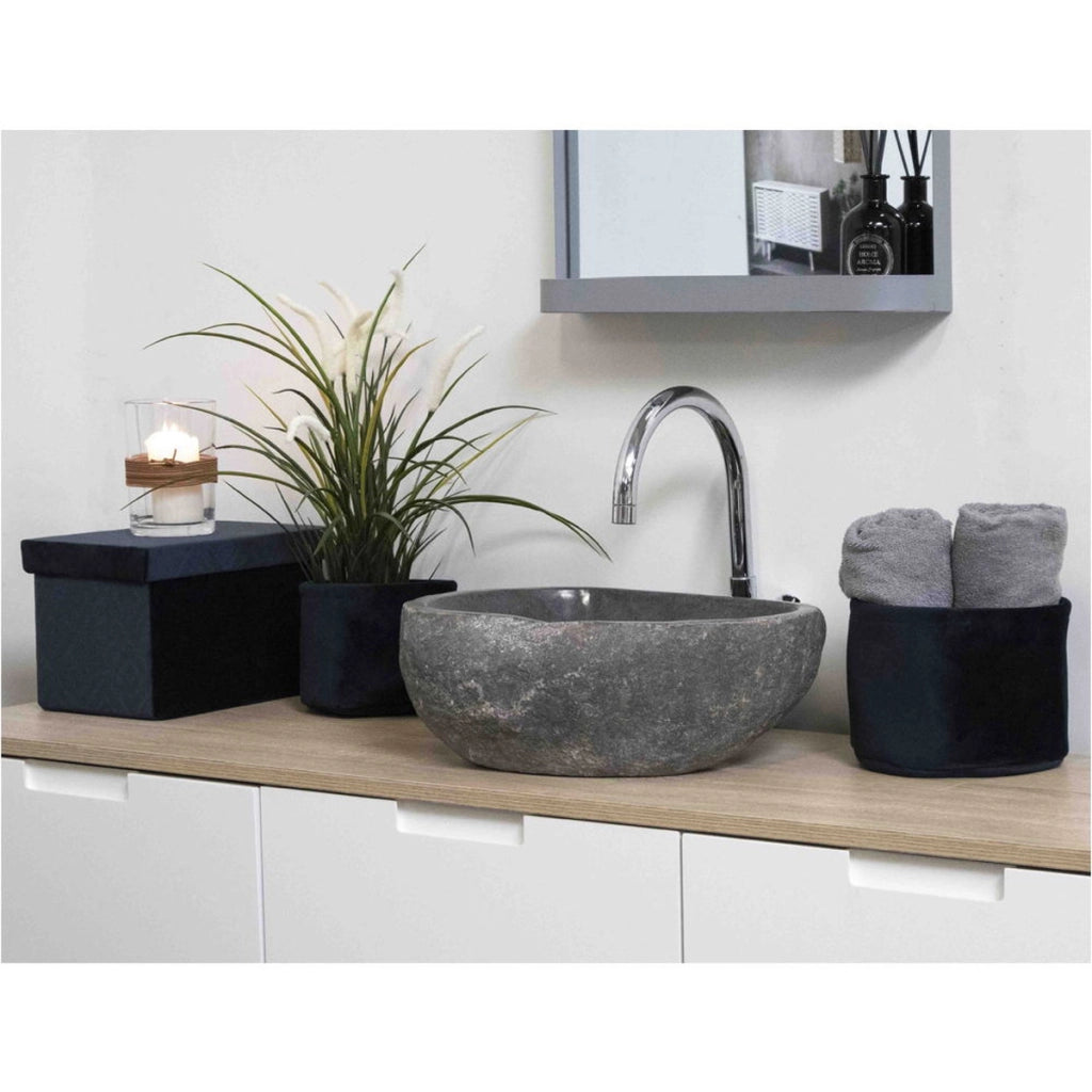 Lavabo Donau, Grigio, Pietra, 40x35x15 cm